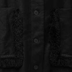 Pre Owned Stella McCartney Black Wool Fringe Trim Pockets Long Coat L