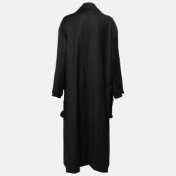 Pre Owned Stella McCartney Black Wool Fringe Trim Pockets Long Coat L