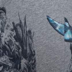 Pre Owned Stella McCartney Grey Shark Print Melange Cotton Crew Neck T-Shirt M