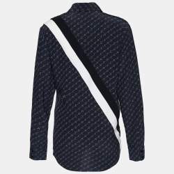 Pre Owned Stella McCartney Navy Blue Striped Monogram Print Silk Odette Shirt M