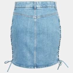 Pre Owned Stella McCartney Light Blue Lace Up Detail Denim Skirt S