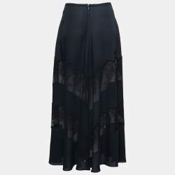 Pre Owned Stella McCartney Midnight Blue Silk & Lace Paneled Long Skirt S