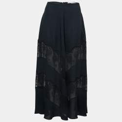 Pre Owned Stella McCartney Midnight Blue Silk & Lace Paneled Long Skirt S