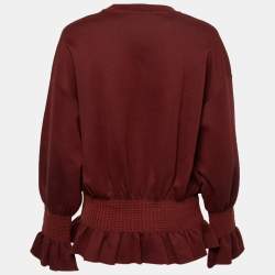 Pre Owned Stella McCartney Burgundy Cotton Knit Smocked Detail Sweatshirt M