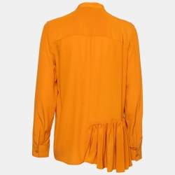 Pre Owned Stella McCartney Orange Silk Gathered Detail Button Front Blouse S