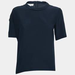 Pre Owned Stella McCartney Navy Blue Silk Chiffon Short Sleeve Top M