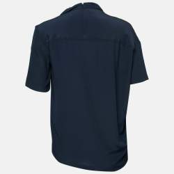 Pre Owned Stella McCartney Navy Blue Silk Chiffon Short Sleeve Top M