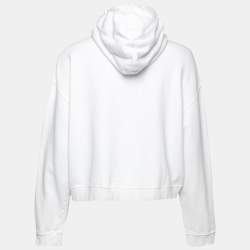 Pre Owned Stella McCartney White Logo Printed Cotton Cropped Hoodie M