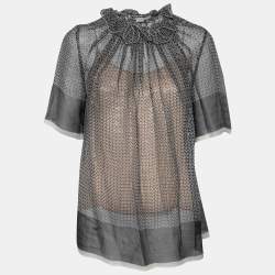 Stella McCartney Black Monochrome Printed Silk Top S