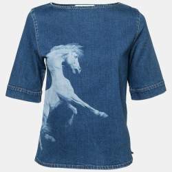 Pre Owned Stella McCartney Blue Horse Printed  Short Sleeve Top S 