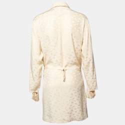 Stella McCartney Light Beige Floral Crepe De Chine Wrap Detail Shirt Dress M