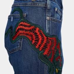 Pre Owned Stella McCartney Navy Blue Wild Cat Embroidered Tapered Jeans M