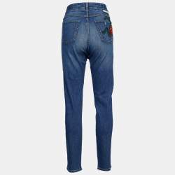 Pre Owned Stella McCartney Navy Blue Wild Cat Embroidered Tapered Jeans M