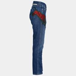 Pre Owned Stella McCartney Navy Blue Wild Cat Embroidered Tapered Jeans M