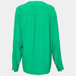 Pre Owned Stella McCartney Green Silk Key-Hole Long-Sleeve Top L