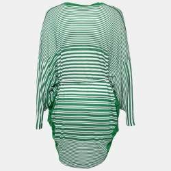 Stella McCartney Green Striped Linen Blend Knit Oversized Belted Mini Dress M