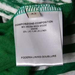 Stella McCartney Green Striped Linen Blend Knit Oversized Belted Mini Dress M