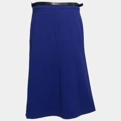 Pre Owned Stella McCartney Blue Wool-Crepe Belted Midi Skirt M