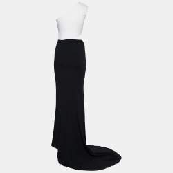 Pre Owned Stella McCartney Monochrome Cutout Detail One Shoulder Trail Gown S