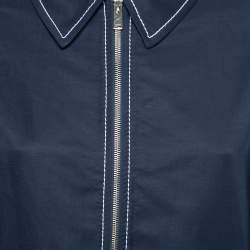 Pre Owned Stella McCartney Navy Blue Cotton & Linen Zip-Front Jacket M