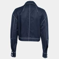 Pre Owned Stella McCartney Navy Blue Cotton & Linen Zip-Front Jacket M