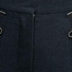 Pre Owned Stella McCartney Navy Blue Striped Wool Ruffle Zip Detail Trousers S