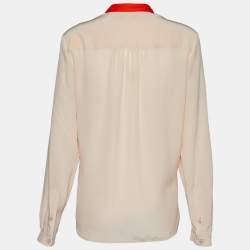 Pre Owned Stella McCartney Pale Pink Silk Crepe Contrast Collar Detail Top M