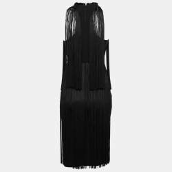 Pre Owned Stella McCartney Black Crepe Fringed Midi Dress XS