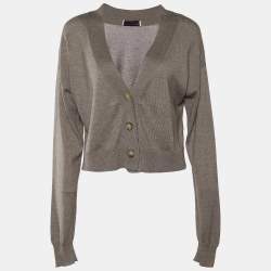 Pre Owned Stella McCartney Grey Knit Button Front Cropped Cardigan XS