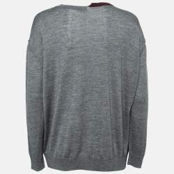 Pre Owned Stella McCartney Grey & Burgundy Paneled Wool Jumper S