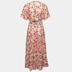 Pre Owned Stella McCartney Pink Floral Printed Cotton Cut-Out Back Detail Maxi Dress S