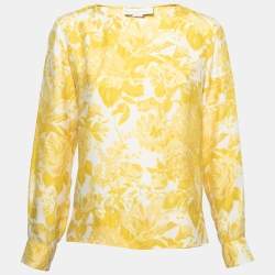 Pre Owned Stella McCartney Yellow Floral Printed Silk Long Sleeve Blouse M