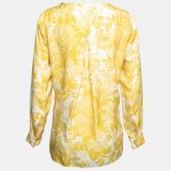 Pre Owned Stella McCartney Yellow Floral Printed Silk Long Sleeve Blouse M