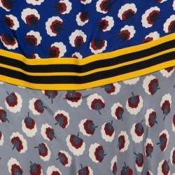 Pre Owned Stella McCartney Blue Floral Printed Contrast Tone Maxi Skirt M