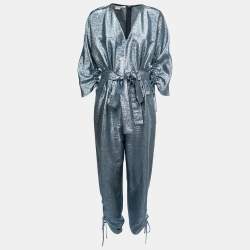 Pre Owned Stella McCartney Light Blue Metallic Lamé Jumpsuit M