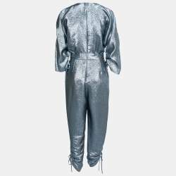 Pre Owned Stella McCartney Light Blue Metallic Lamé Jumpsuit M