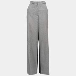 Pre Owned Stella McCartney Grey Checked & Black Paneled Wool Straight Leg Pants L