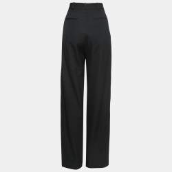 Pre Owned Stella McCartney Grey Checked & Black Paneled Wool Straight Leg Pants L