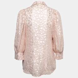 Pre Owned Stella McCartney Blush Pink Lurex Patterned Silk Button Front Blouse M