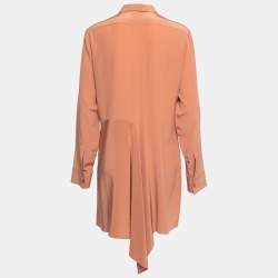 Pre Owned Stella McCartney Light Brown Silk Crepe Asymmetrical Hem Button Front Shirt M
