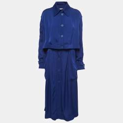 Pre Owned Stella McCartney Blue Crepe de Chine Elasticated Waist Trench Coat M 