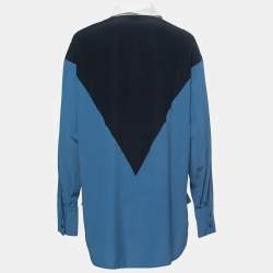 Pre Owned Stella McCartney Blue/ Black Silk Patch Shirt M