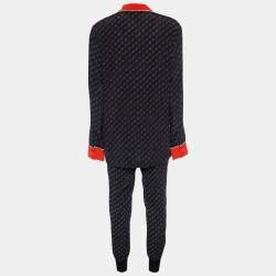 Pre Owned Stella McCartney Black Printed Crepe Contrast Detail Shirt & Joggers Set M