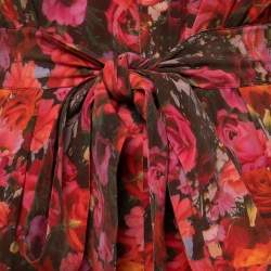 Pre Owned Stella McCartney Red Floral Printed Chiffon Silk Belted Jumpsuit S