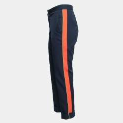 Stella McCartney Navy Blue Crepe Wool Side Stripe Detail Trousers S