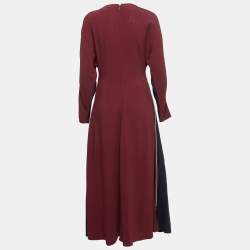 Pre Owned Stella McCartney Navy Blue/Burgundy Crepe Tie-Up Detail Long Dress S