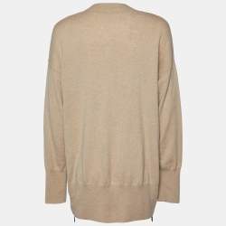 Pre Owned Stella McCartney Beige Wool Logo Detail Button Front Cardigan M