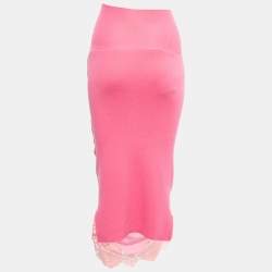 Stella McCartney Pink Knit & Silk Lace Trimmed Midi Skirt XS
