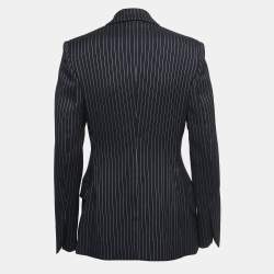 Pre Owned Stella McCartney Navy Blue/Black Striped Wool Double Breasted Blazer S