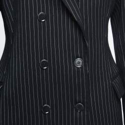 Pre Owned Stella McCartney Navy Blue/Black Striped Wool Double Breasted Blazer S